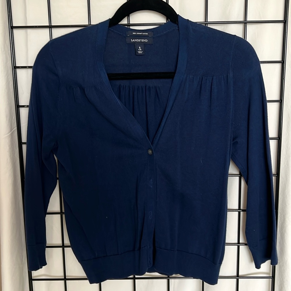 Lands End Navy Cardigan Small